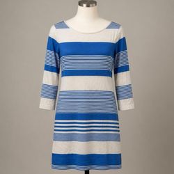 Lilly Pulitzer Marlowe Boatneck T-Shirt Dress Bay Blue Coconut Stripe XS