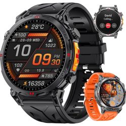 Brandnew Military Smart Watches for Men GPS, 1.56" AMOLED Screen Bluetooth Call, Smartwatch for Android Phones and iPhone, 100+ Sport Modes, 3ATM Wate