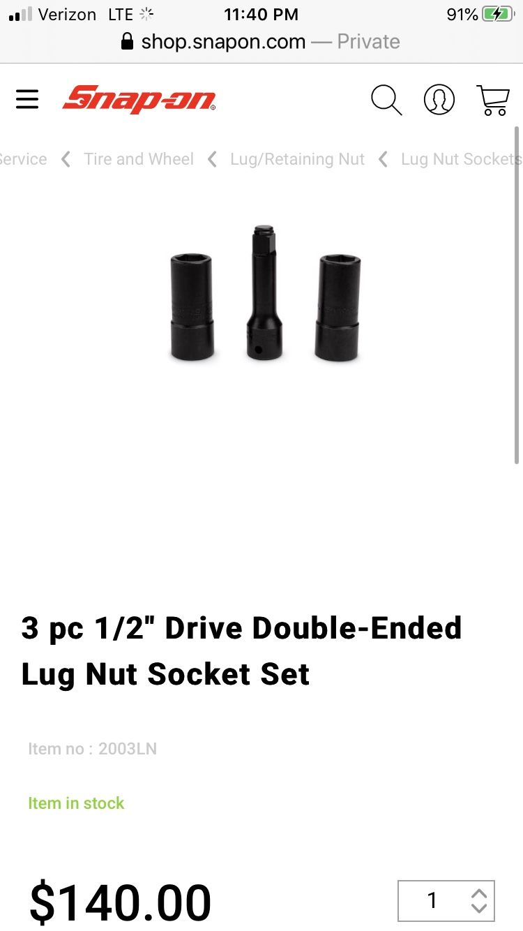 Snap on 1/2" Drive DoubleEnded Lug Nut Socket Set for Sale in Conover