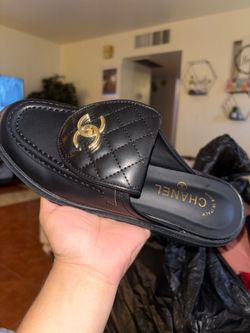 Black Leather Quilted Slip Ons