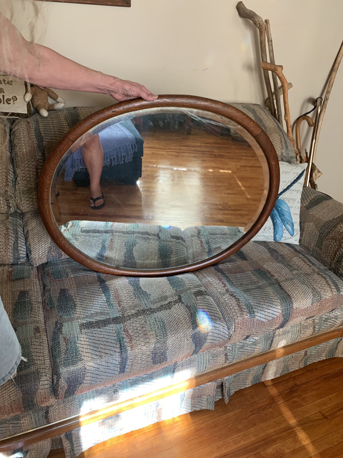 Vintage Oak beveled mirror