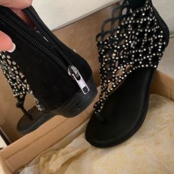 NEW Black & Rhinestone Sandals, Black Size 7M women’s