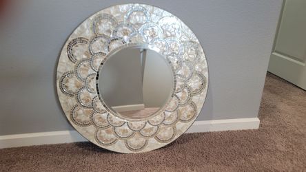 Pier 1
Round 35" Wide mosaic Capiz Shell Frame Mirror