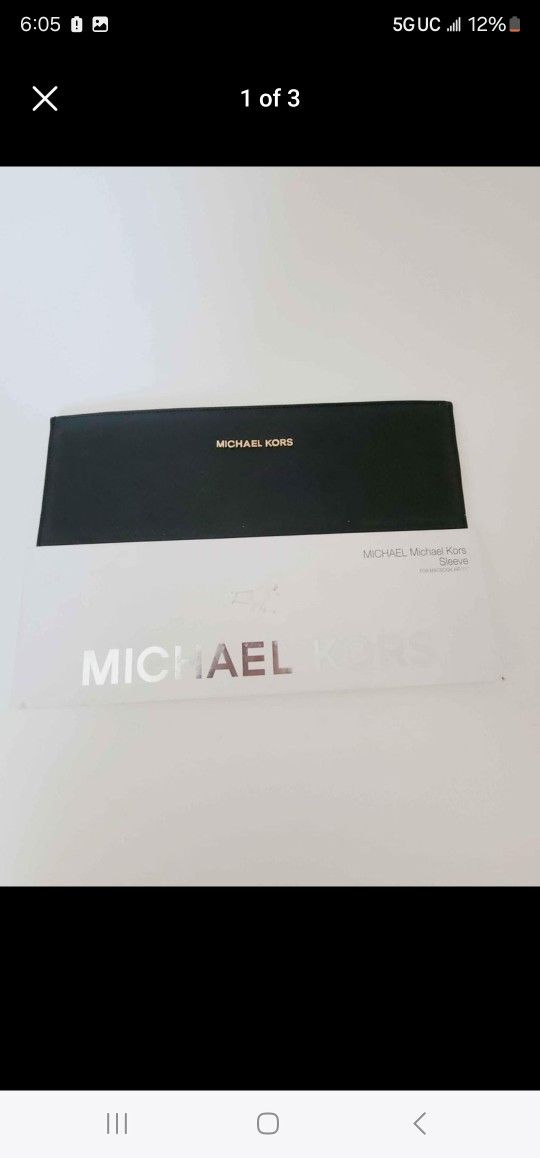 New Michael Kors Macbook Air Sleeve Black Saffiano Black Gold Laptop Sleeve Case 11" Purse