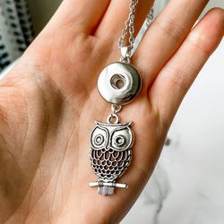 Ginger Snap Style Customizeable Silver Owl Snap Necklace