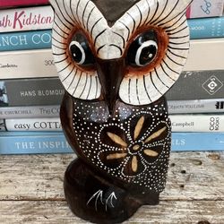 Vintage MCM Hand Carved And Painted Owl Sculpture| Boho 