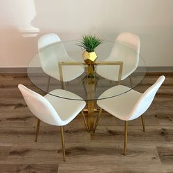 Chic Dining Table Set with Four Velvet Chairs