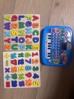 2 Pack Wooden Puzzles, Toddlers Alphabet Number Puzzles, ABC Learning Toys for Kids Ages 3-5, Preschool Learning Activities Gift Set for Boys & Girls