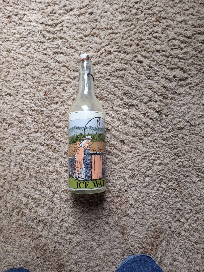 Vintage Glass ICE WATER bottle