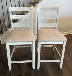 Counter Height Bar Chairs (set of 2), Ashley’s, Distressed grayish white cream, 18.38" W X 21.25" D X 41" H