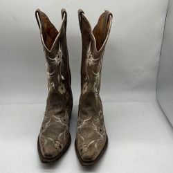 JB Dillon Cowboy Boots Floral Brown Wedding Flowers Embroidered Women's Size 6 B