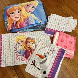 Girls 6Pc Disney Frozen Elsa Anna Olaf Full Size Bedding Comforter Set Sheets, Bedskirt, Pillowcases $20
