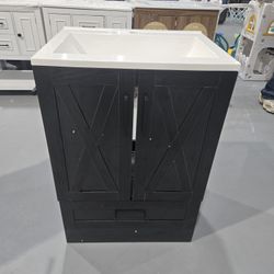 M-New 24" Bathroom Vanity with Sink, Bathroom Storage Vanity Sink Cabinet with 2 Doors ＆ 1 Drawer Space, Farmhouse Wooden Free Standing Bathroom Cabin