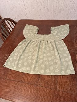Annie Wear Flutter Sleeve Blouse Women’s S Green Floral Crochet Neckline