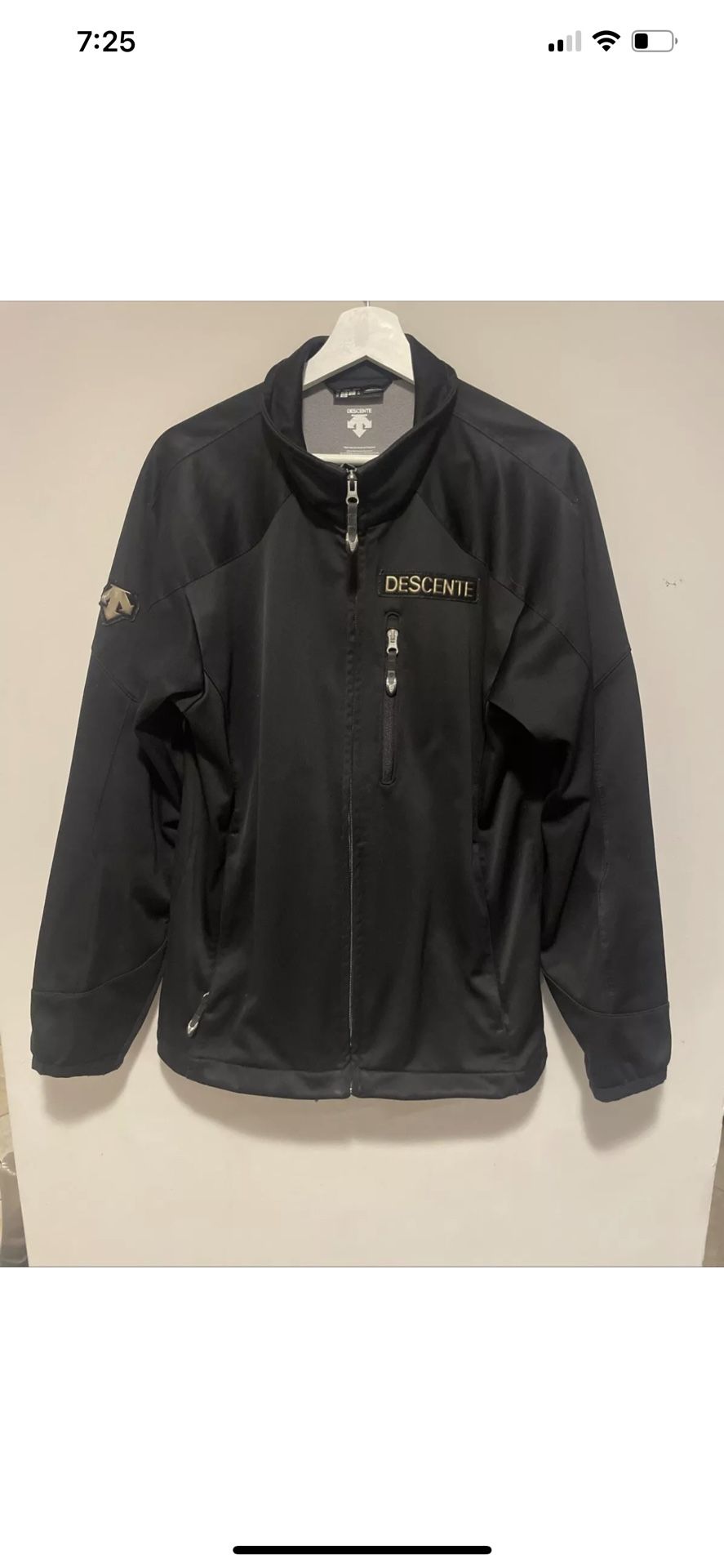 DESCENTE Black Soft Shell Zip Jacket Spring Ski Thermal Fleece Lined Deadstock