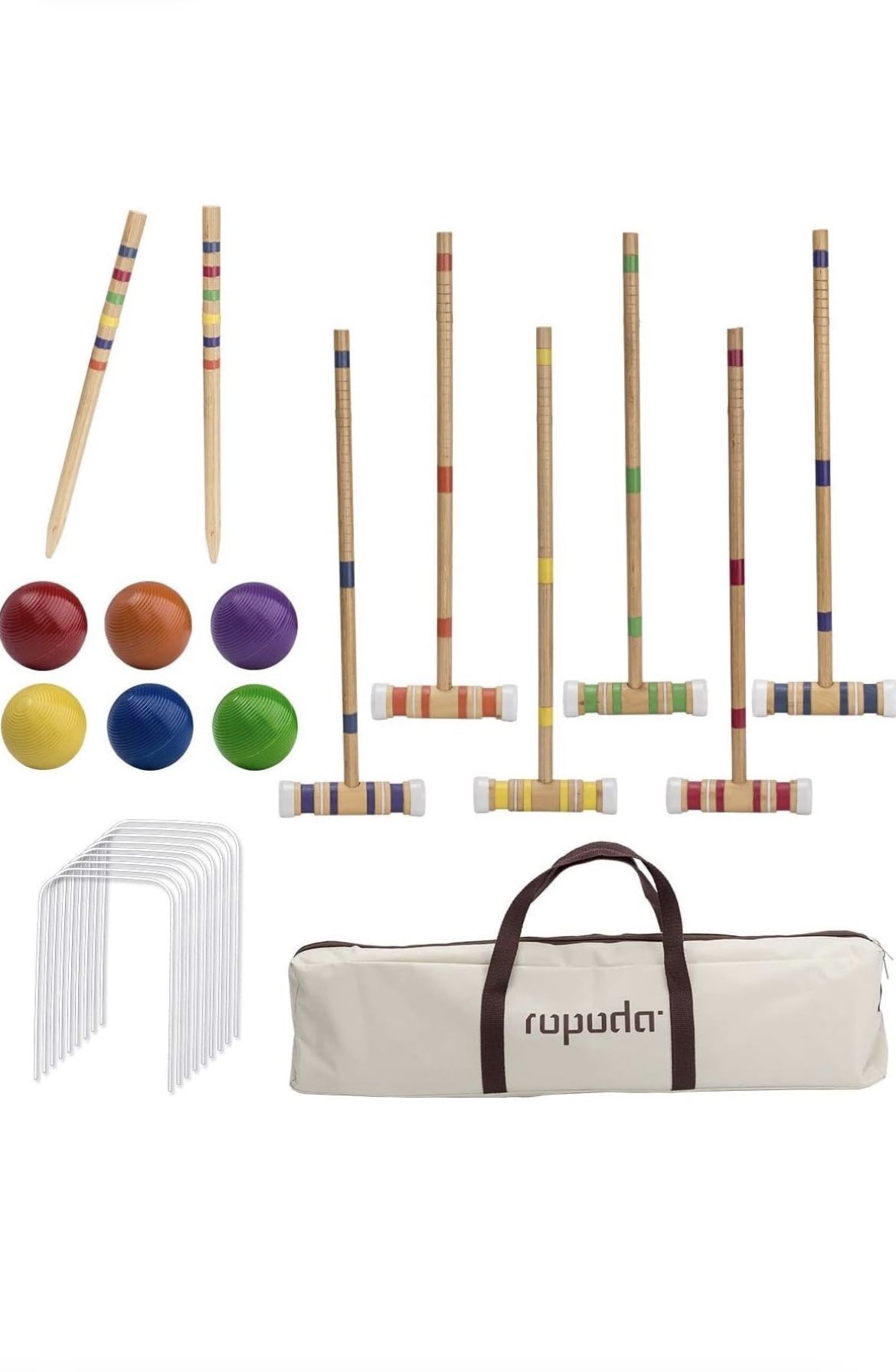 ropoda Six-Player Croquet Set with Wooden Mallets, Colored Balls, Sturdy Carrying Bag for Adults &Kids, Perfect for Lawn,Backyard,Park and More