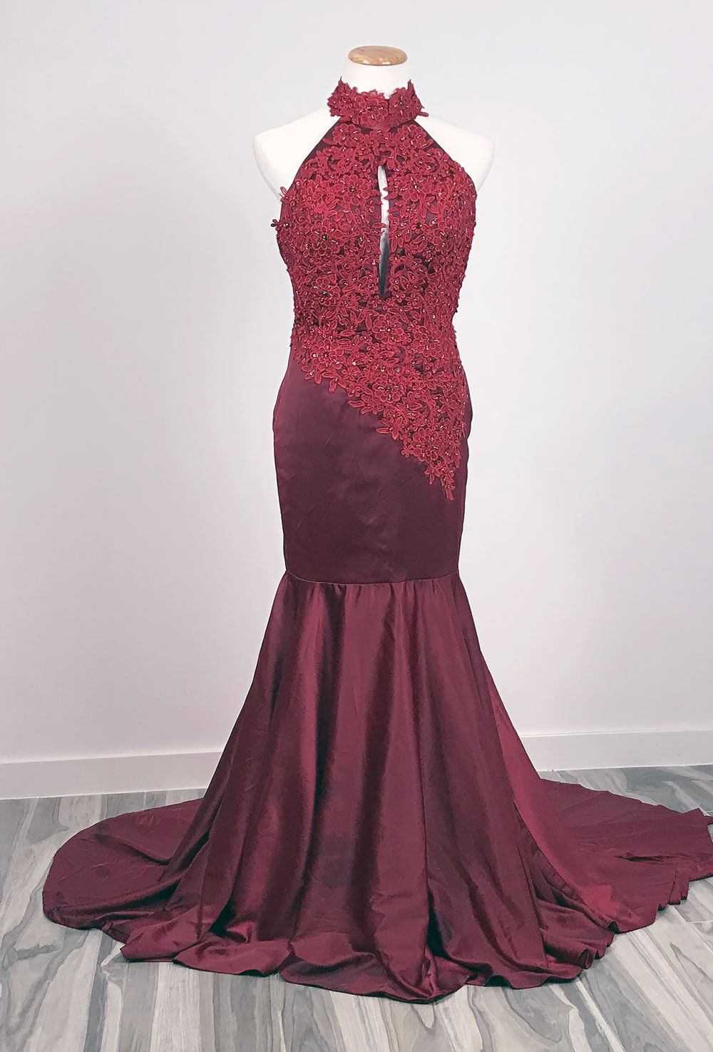 NWT Sz 10 Burgundy Red Lace Prom Dress