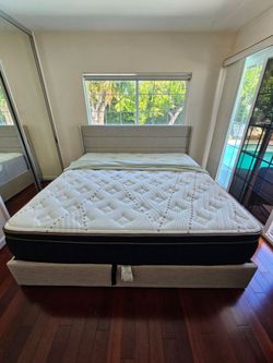Queen mattress and bed frame (can buy either or both)