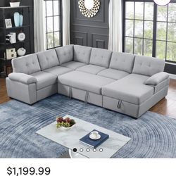 Sleeper sofa with pull out bed and storage