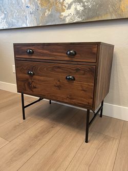 31” Wide Walnut Wood Grain Modern Lateral File Cabinet with Laptop Tray