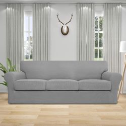 4-Piece Stretch Sofa Cover Set – Light Gray, Pet-Friendly D4