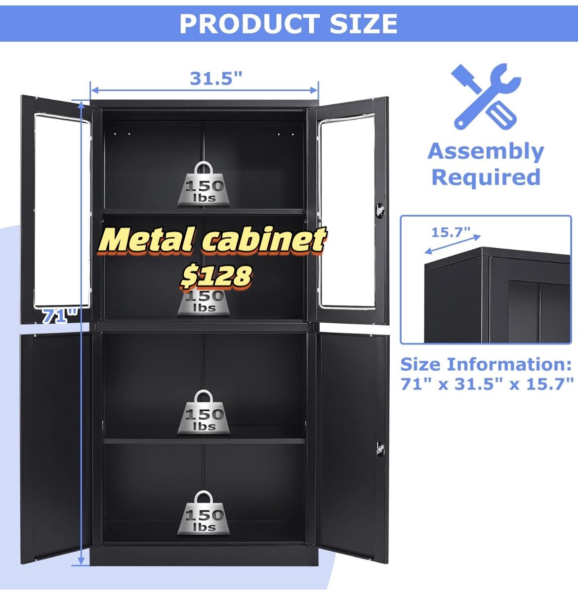 😀 Glass Display Cabinet Curio Cabinet with Glass Door and Adjustable Shelves, 71" Tall Freestanding Steel Kitchen Pantry Cabinet Bookcase Metal Locke