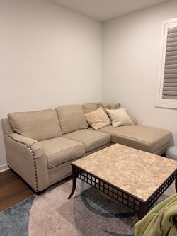 Beige Two-Piece Couch Sectional with Chaise