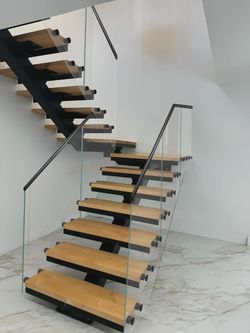 Glass shower door and Staircase with Glass Railings