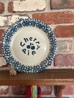 Pie plate porcelain “Cherry pie” blue white