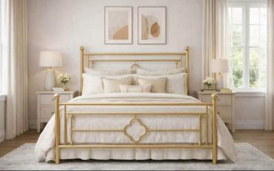 Full bed Metal Platform Bed Frame with Victorian Vintage Headboard and Footboard/Mattress Foundation/Under Bed Storage/No Box Spring Needed/Noise-Free
