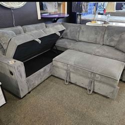 New Sleeper Sectional Couch with USB, Cup Holders and Storage! Free Delivery 🚚! 
