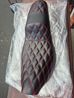 New Harley Touring Leather Seat with Red Stitching