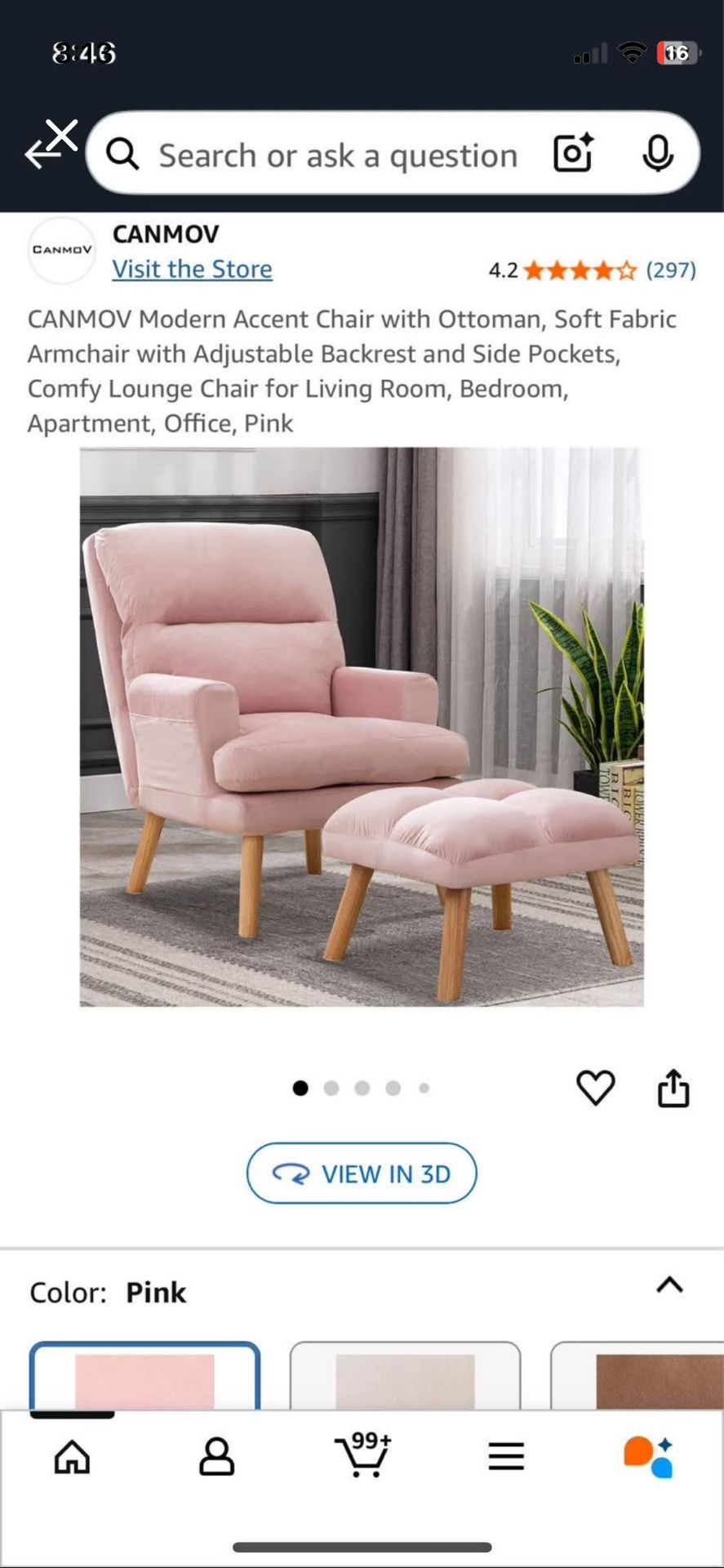 Brand New In Box! Pink Accent Chair / Couch with Ottoman Adjustable Back
