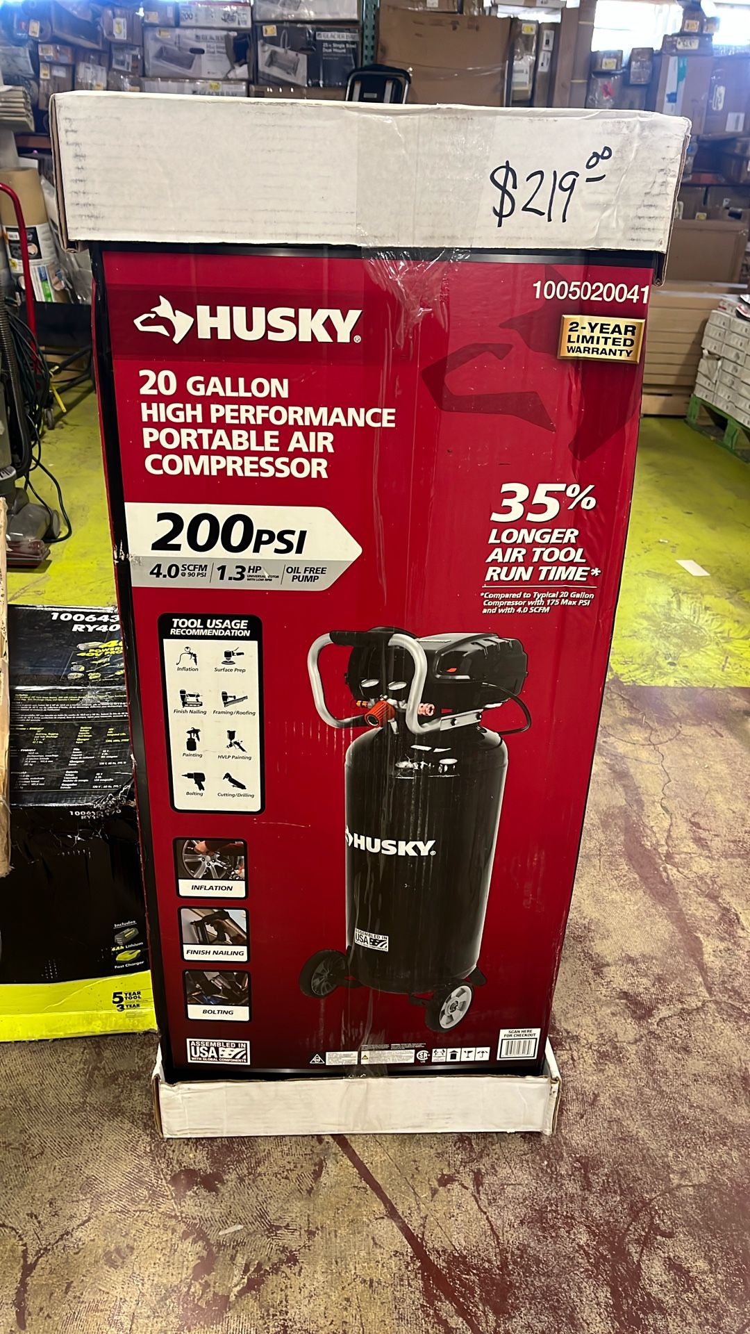 Husky 20 Gal. 200 PSI Oil Free Portable Vertical Electric Air Compressor