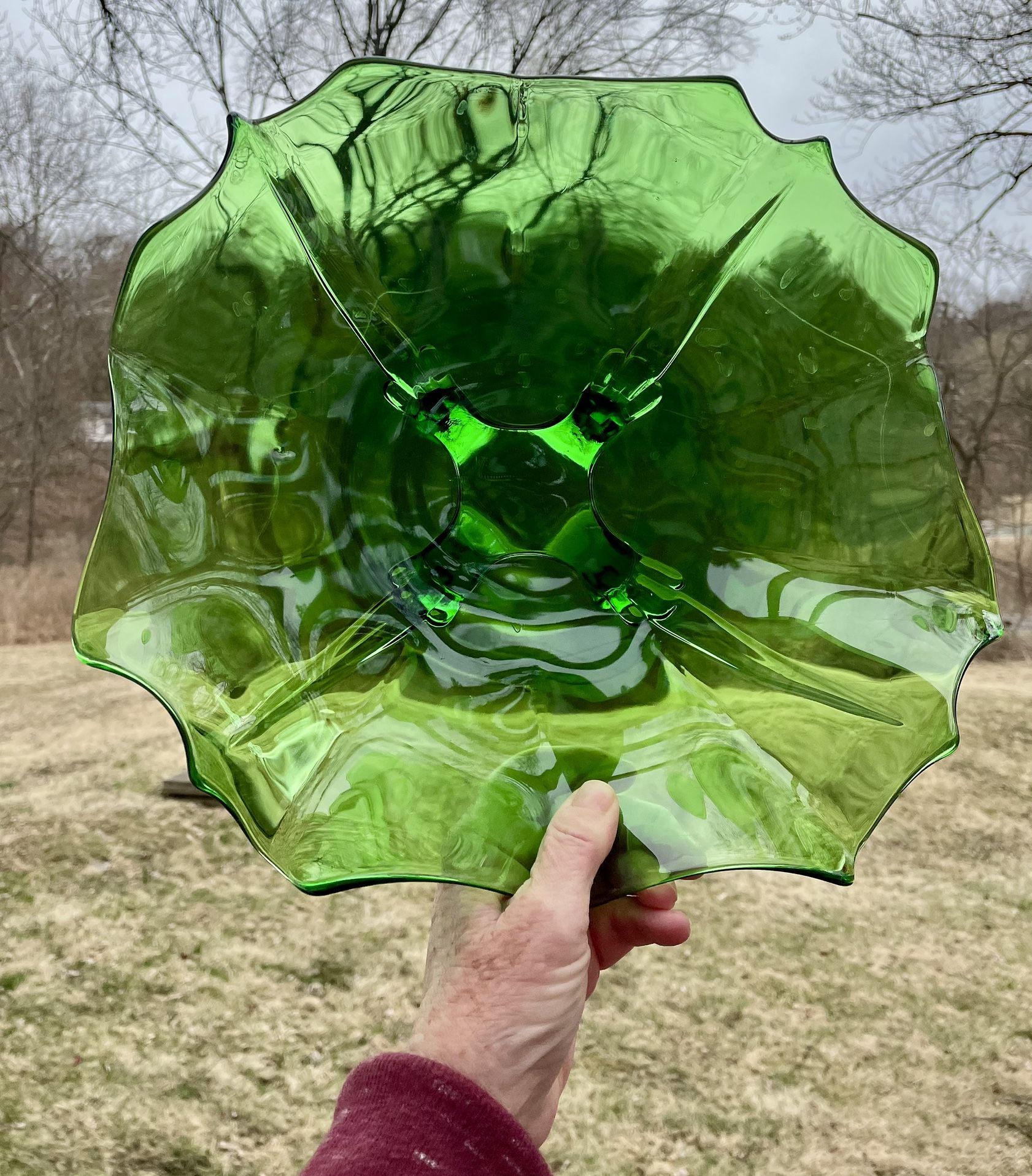 Vintage MCM Viking Glass Epic Emerald Green Console Bowl/Dish 13”x 3”. NEW