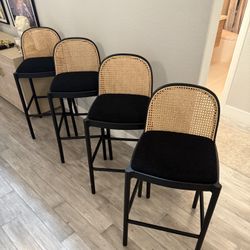 Set Of 4 of Nadia Black Cane Barstools Stool by Cb2 