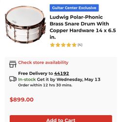 Ludwig Polar Phonic Brass Snare Drum w/  Copper Hardware