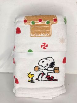 Peanuts Snoopy Woodstock Christmas Gingerbread Holiday White Kitchen Hand Towels