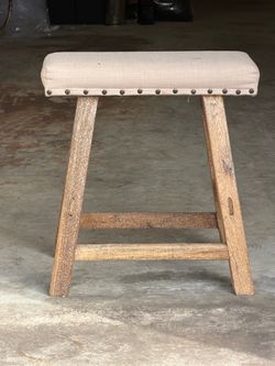 Rustic Wood Stool with Upholstered Seat