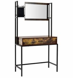 Rustic vanity table with adjustable left or right mirror (3 heights), large drawer
