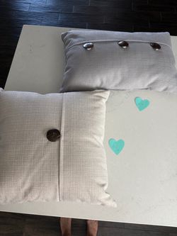 Set of 2 Neutral Decorative Pillows with Button Accents