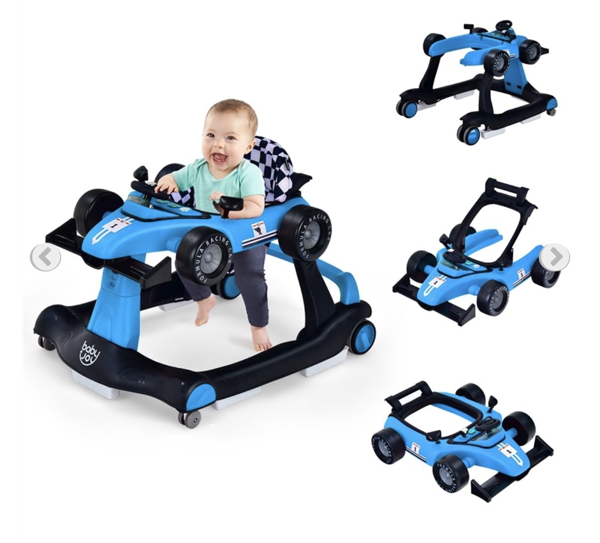 New Open Box 4-in-1 Baby Walker Foldable Activity Push Walker Blue Race Car