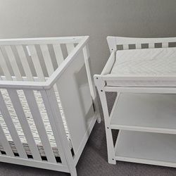 Crib, Mattress, And Table
