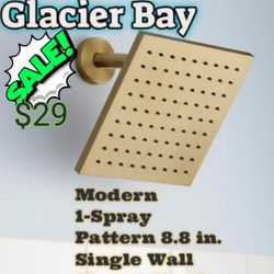 Glacier Bay
Modern 1-Spray Pattern 8.8 in. Single Wall Mount Fixed Shower Head in Matte Gold