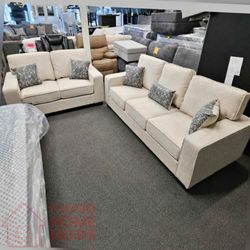 2- Pieces Beige color fabric sofa set with Removable Cushioned