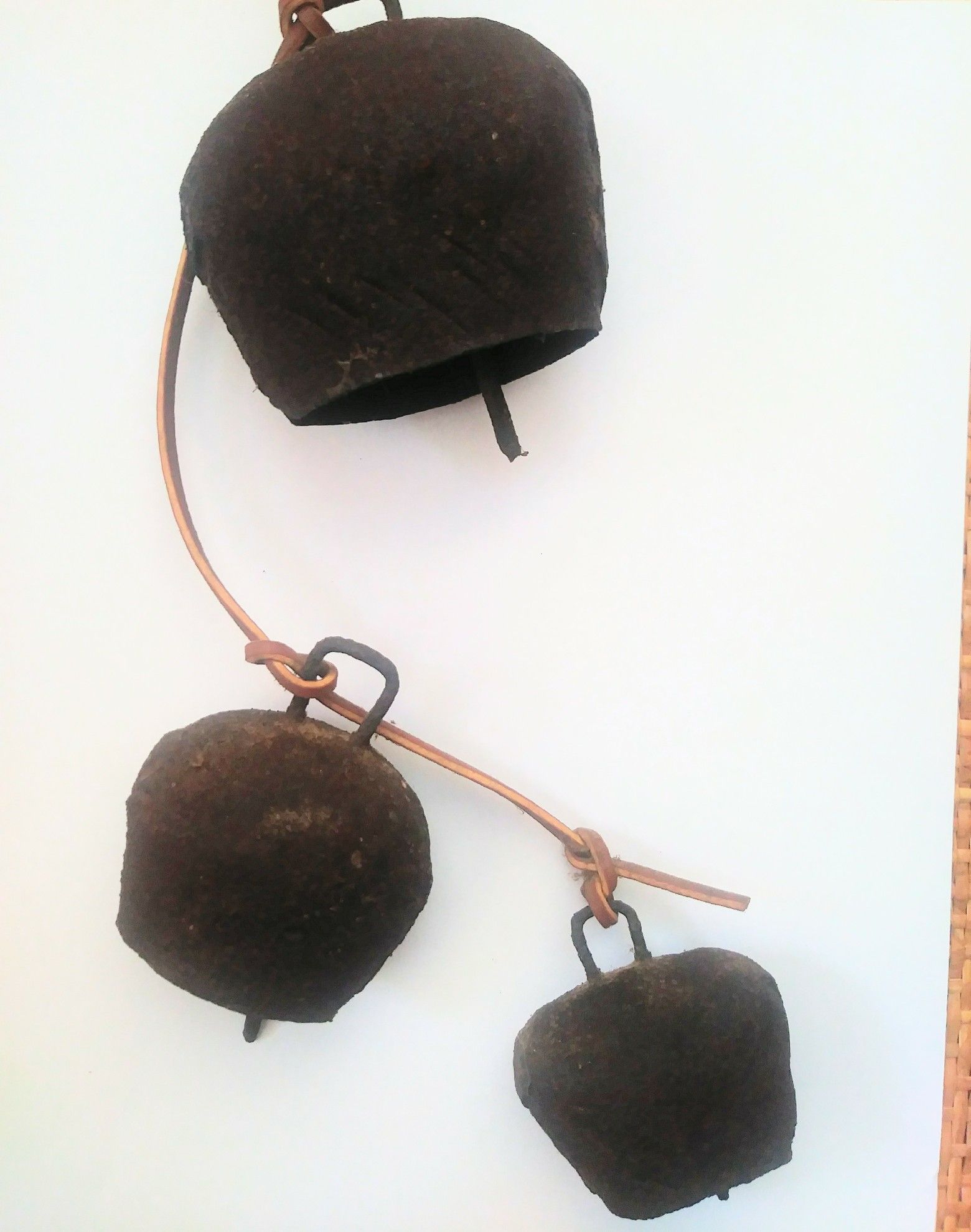 Antique Primitive Cowbells wind chimes 3 bells