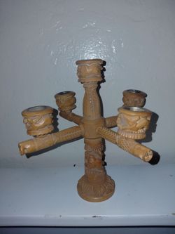 Vintage Hand-Carved Wooden Candelabra (5-Candle Holder)unique, vintage hand-carved wooden candlebra