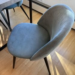 4 Velvet Light Blue Dining Chairs 