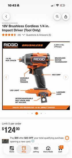 RIDGID 18V Brushless Cordless 1/4 in. Impact Driver (Tool Only)