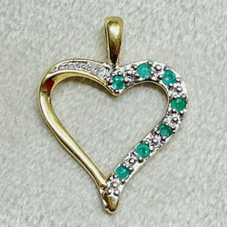 Heart And Emerald Sterling Silver Charm Pendant